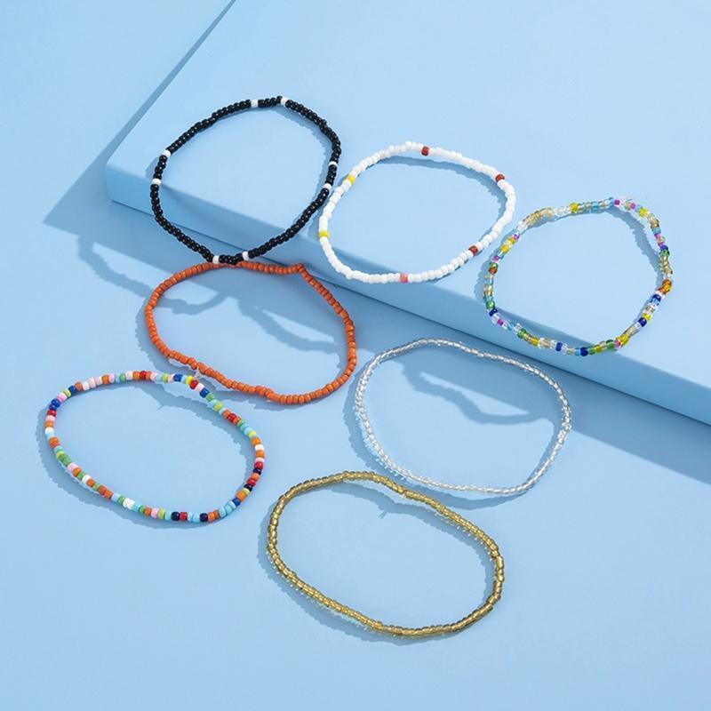 7 Pcs Boho Style Mix and Match Beach Anklet Summer Beach Colorful Anklets Set