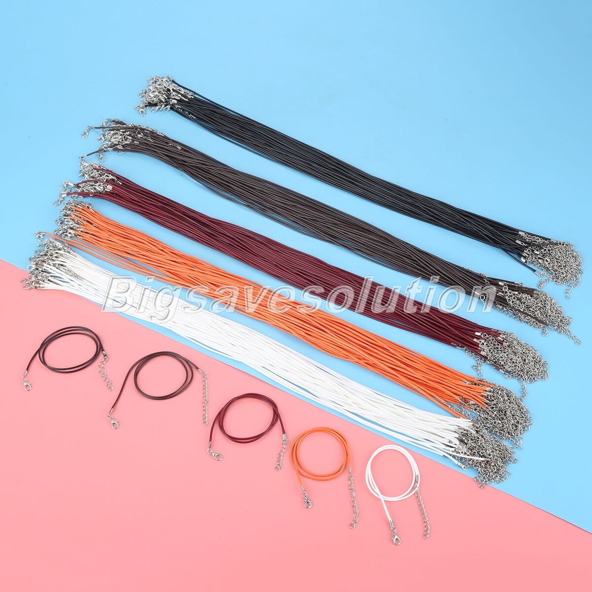 50Pcs/lot Waxed Necklace Chain Jewelry Making Clasp Rope Cord 5 Colour Fashion
