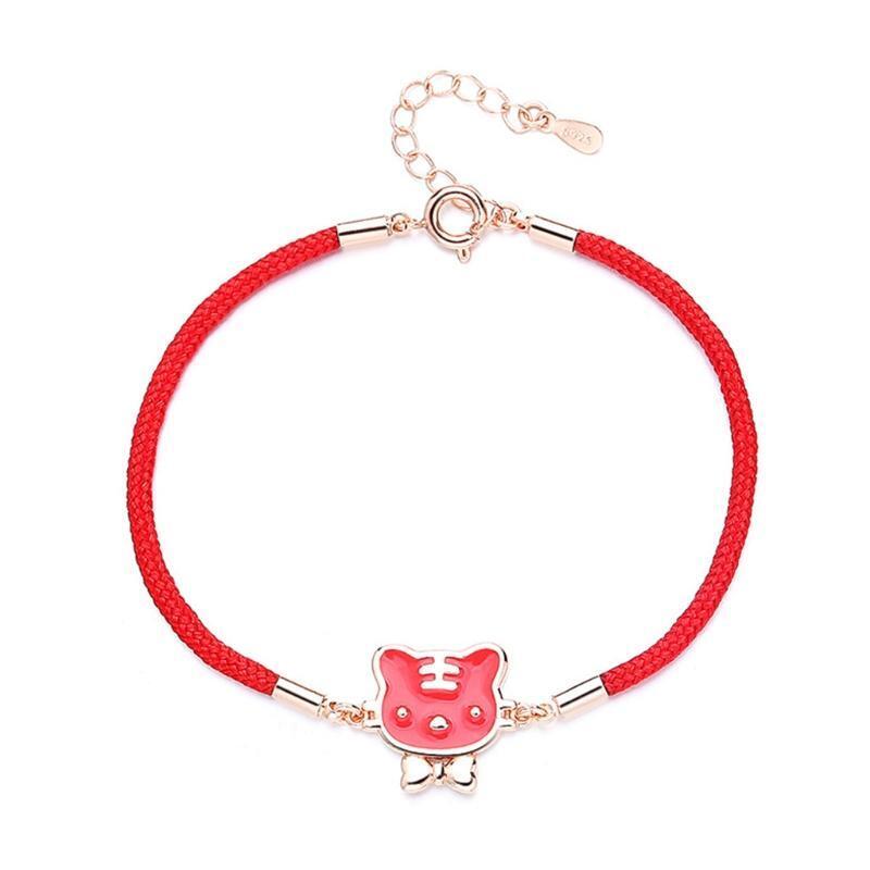 Unique Discoloration Charm Bracelet Red String Bracelet with Tiger Pendant Girls