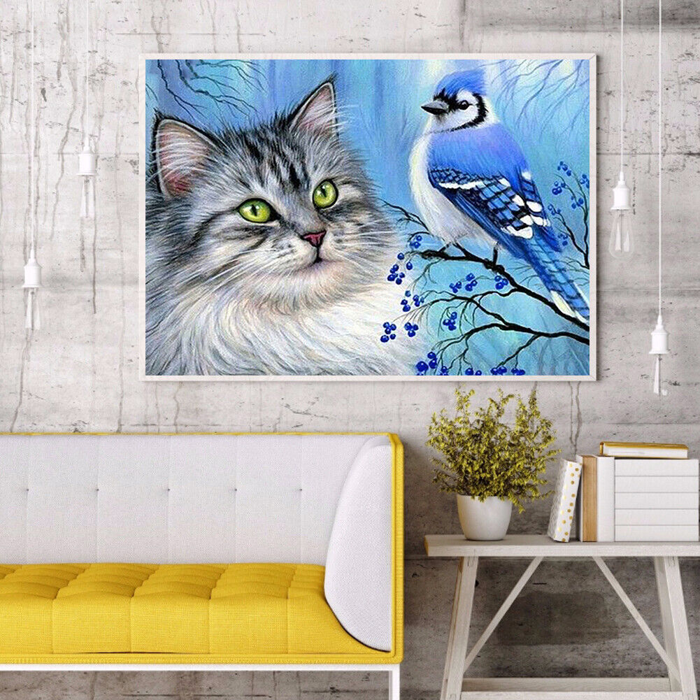 Cat Bird 5D DIY Full Round Drill Diamond Painting Animal Decor Mosaic Craft