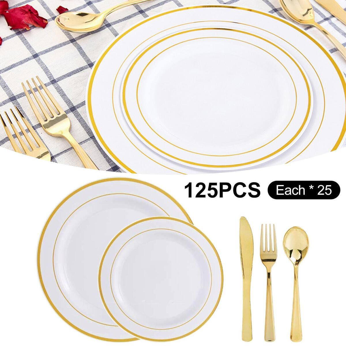 250Pcs Plastic Dinnerware Set for 25 Guest Plastic Disposable for Restaurant