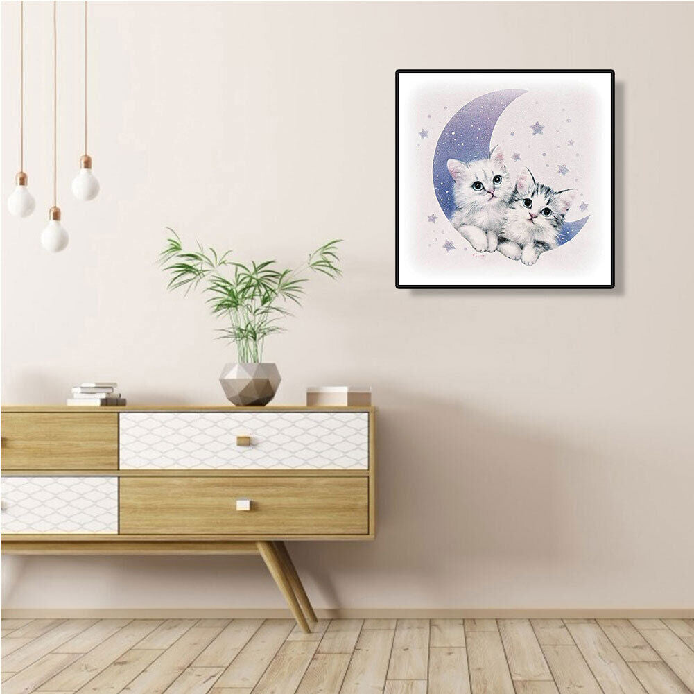 DIY Diamond Painting Embroidery Cute Cats Moon Full Drill Cross Stitch Kits