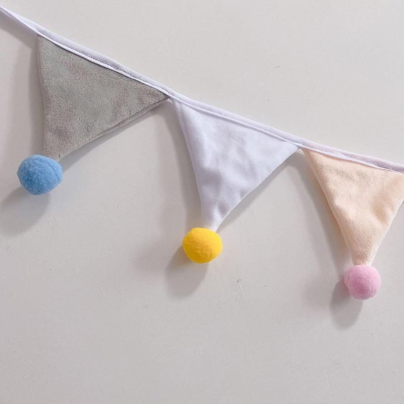 243cm Pennant Flannel Bunting Banner Hanging Flags String with Plush Balls Decor