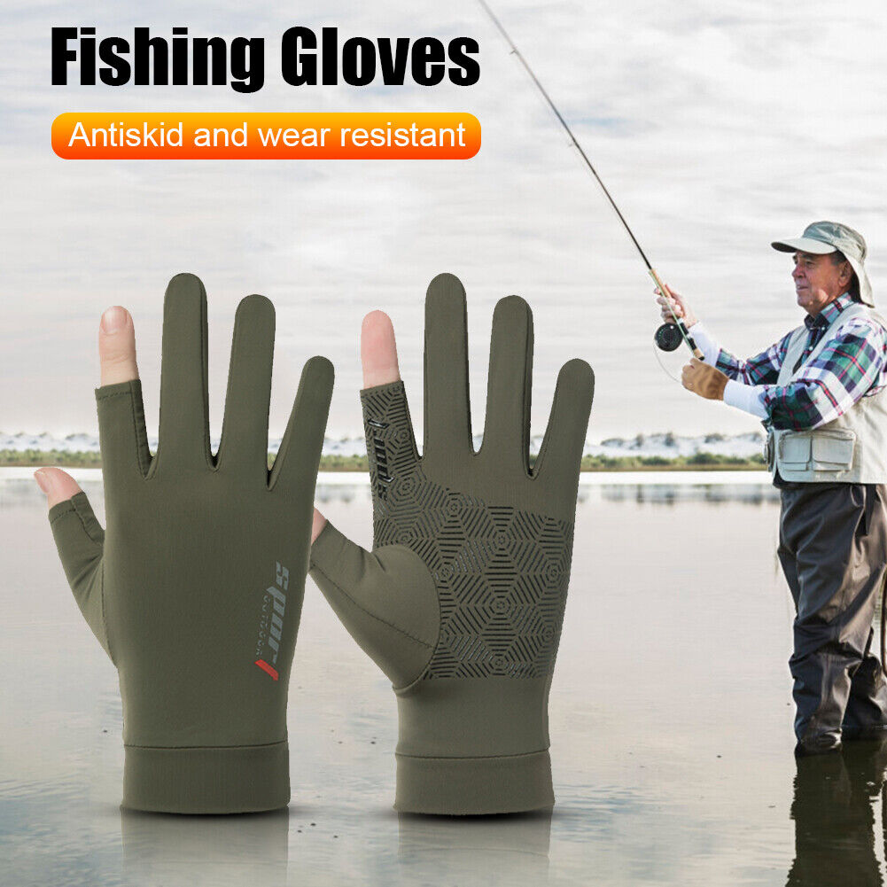 1 Pair Fishing Gloves Anti-slip 2 Fingers Cut Ice Silk Hand Protect (Green)