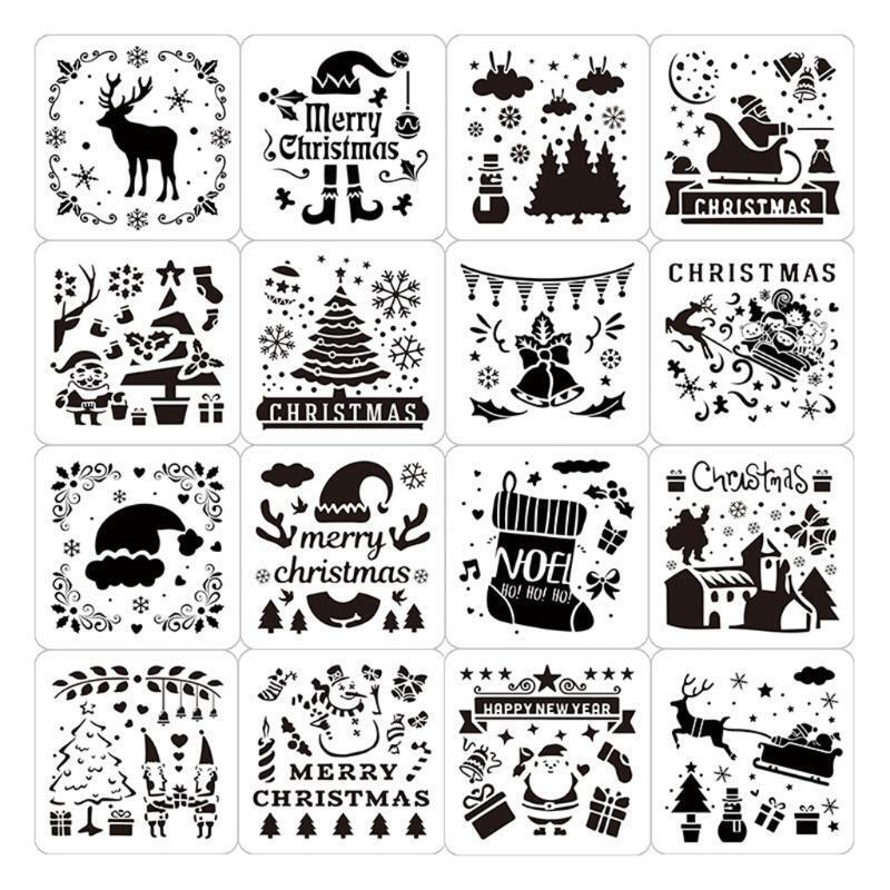 16 Pcs Christmas Stencils Plastic Drawing Templates for Home School Party Decors