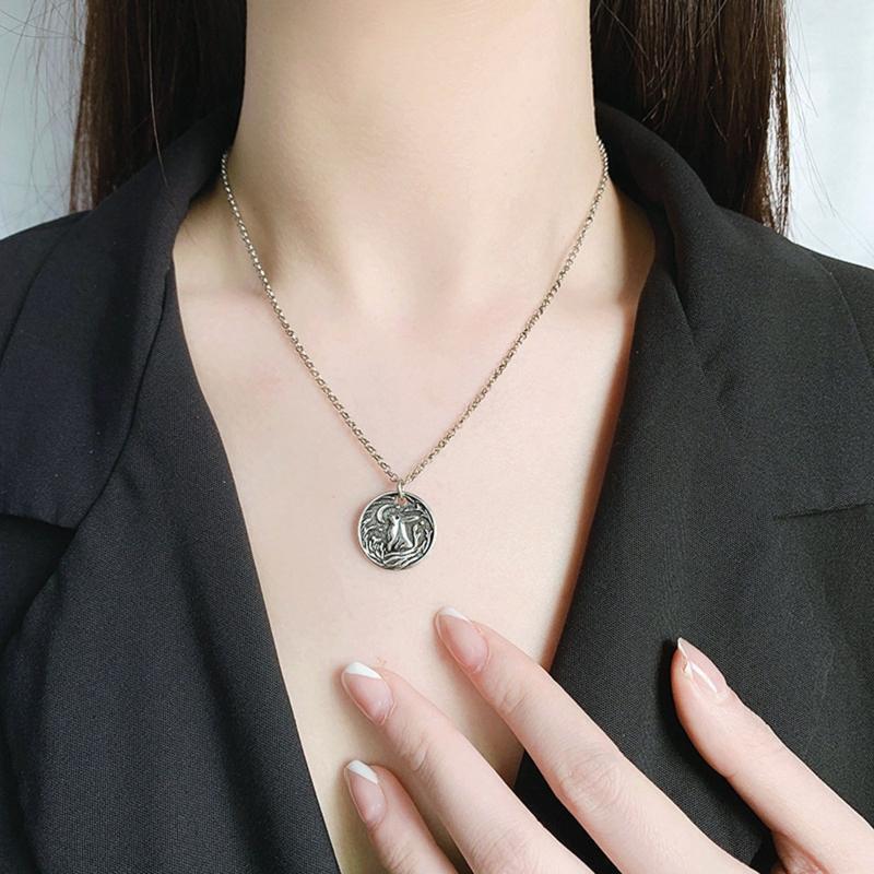Rabbit Moon Medal Pendant Necklace Round Cute Animal Bunny Jewelry ChainNecklace