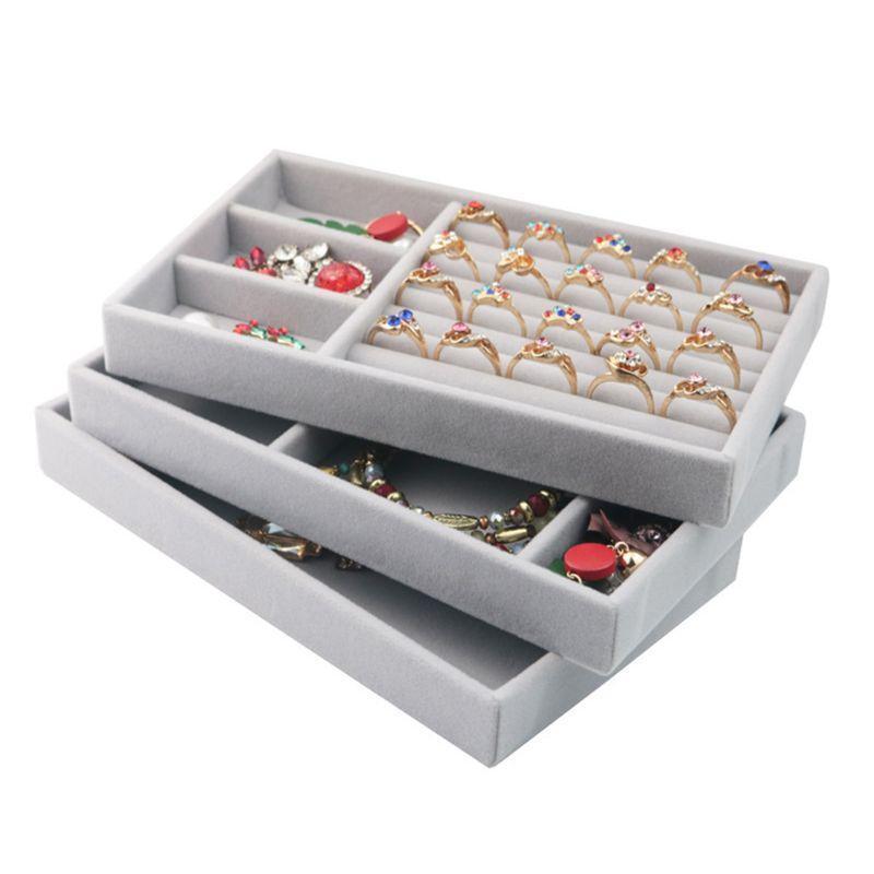 Stackable Velvet Jewelry Trays Organizer,Earring Necklace Bracelet Ring Organize