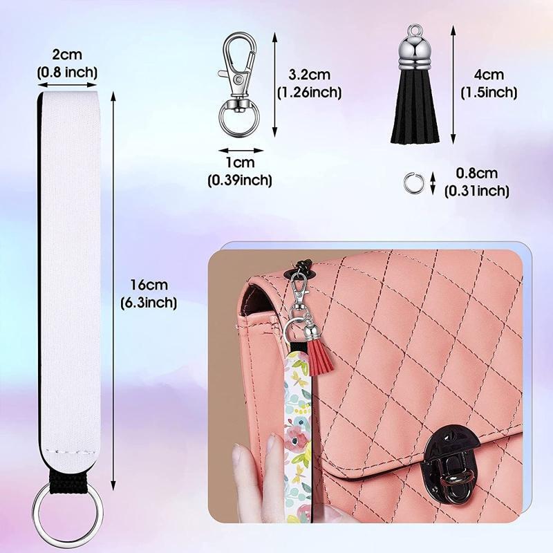 Sublimation Blank Keychain Jump Rings Self-printable Wrist Strap Lanyard Tassels