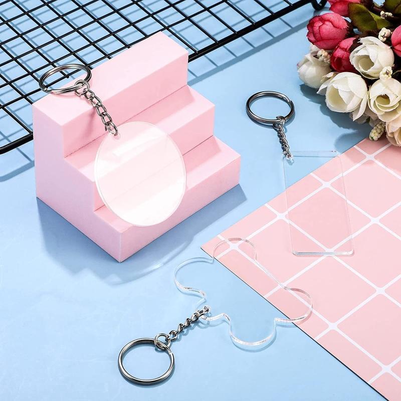 Rectangle Love Round Bone Keychain Blank Key Ring Jump Rings Ornament Pendants