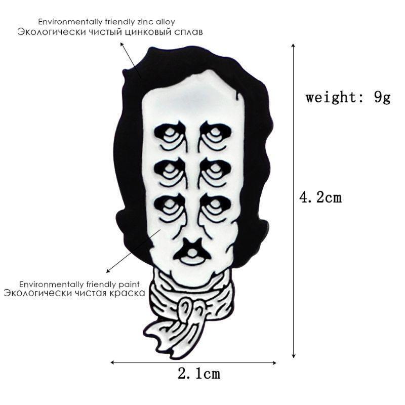 Edgar Allan Poe Enamel Lapel Pin Multiple Eyes Old Man Head Scarf Brooch Jewelry
