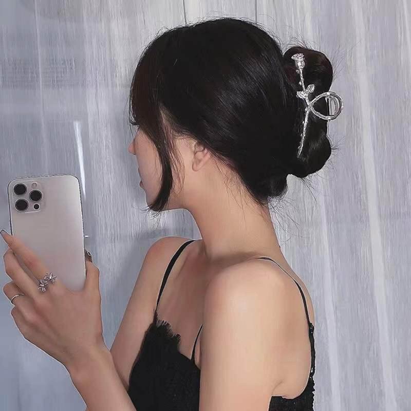 Hair Claw Clips with Rose Pattern Alloy Hair Clip Delicate Jaw Clips Non Slip