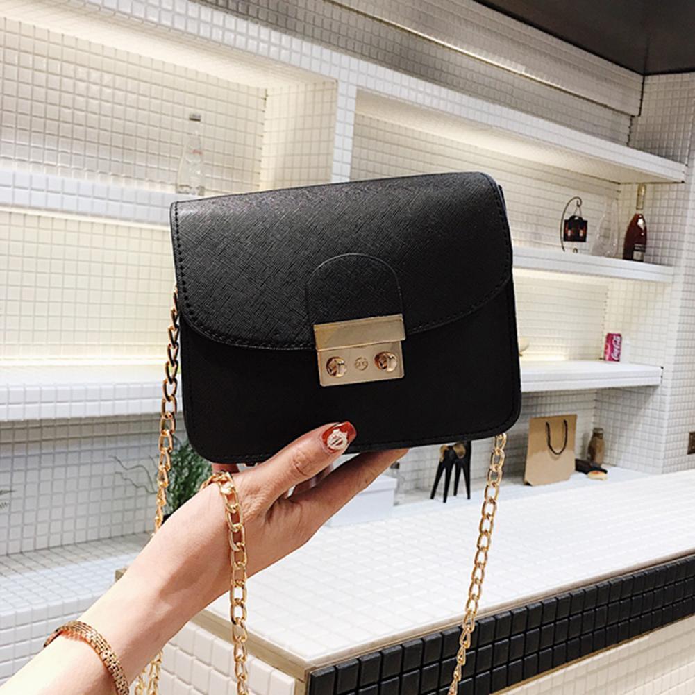 Women Messenger Shoulder Bag Leather Office Ladies Small Handbag (Black)