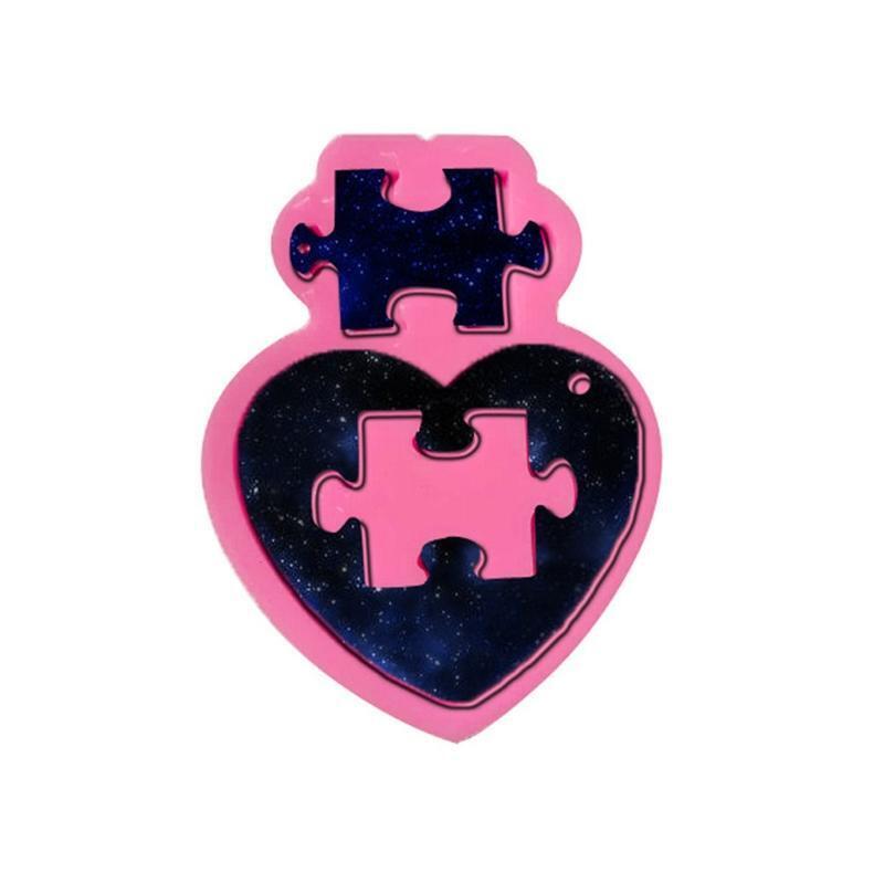 DIY Autistic Love Puzzle Pendant Keychain Silicone Mold Heart Jigsaw Puzzle Mold