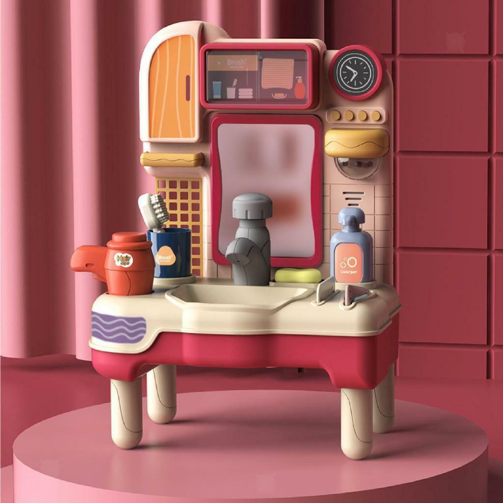2pcs Play Bathroom  with  Basin Vanity Sink  Children