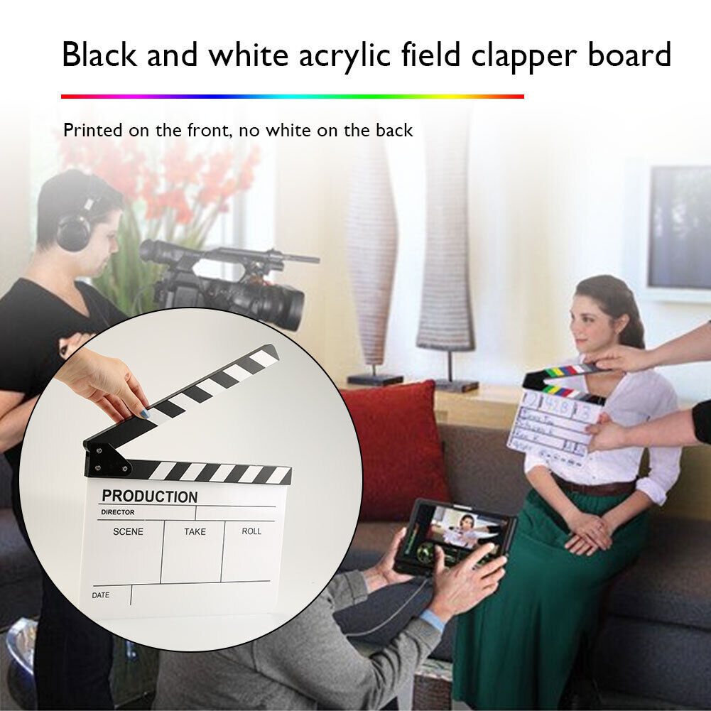 Movie Clap Board Film Slate Clapper Board with Eraser + Pen Black White