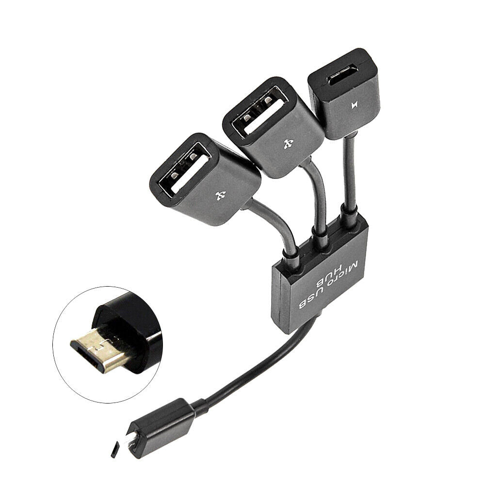 Phone Flash Drive Mouse Micro USB HUB 3 In1 Converter Host OTG Cable Adapter