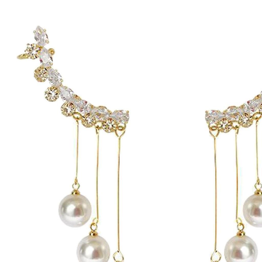 Rhinestone Tassels  Earrings Ear  Clip for Engagement Graduation