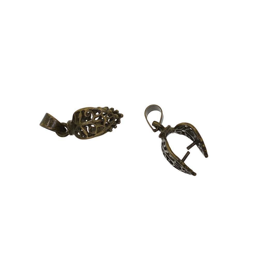 10 Sets 24mm Bronze Filigree Pendant Pinch Clip Jewelry Bails Connectors