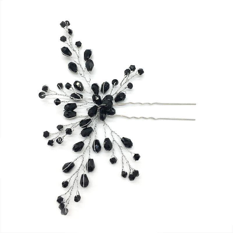 Bride Hairpins Black Crystal Hairpin Bridal Headwear Jewelry Women Lady Luxury