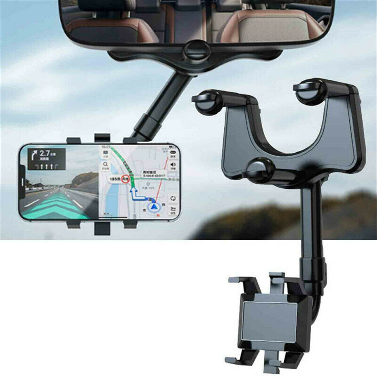 360° Rotatable And Retractable Car Phone Holder Multifunctional Rearview Mirror