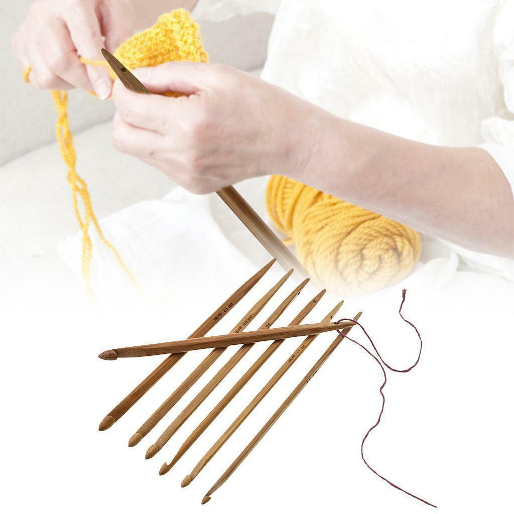 7 Pieces Wooden Knitter's Long Crochet Hooks Set Needles for Sewing 4mm-7mm