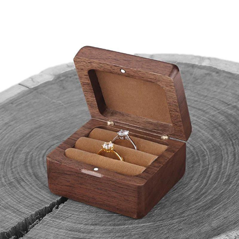 Ring Storage Case Trays Wooden Double Ring Box  Jewelry Box Wedding Gift