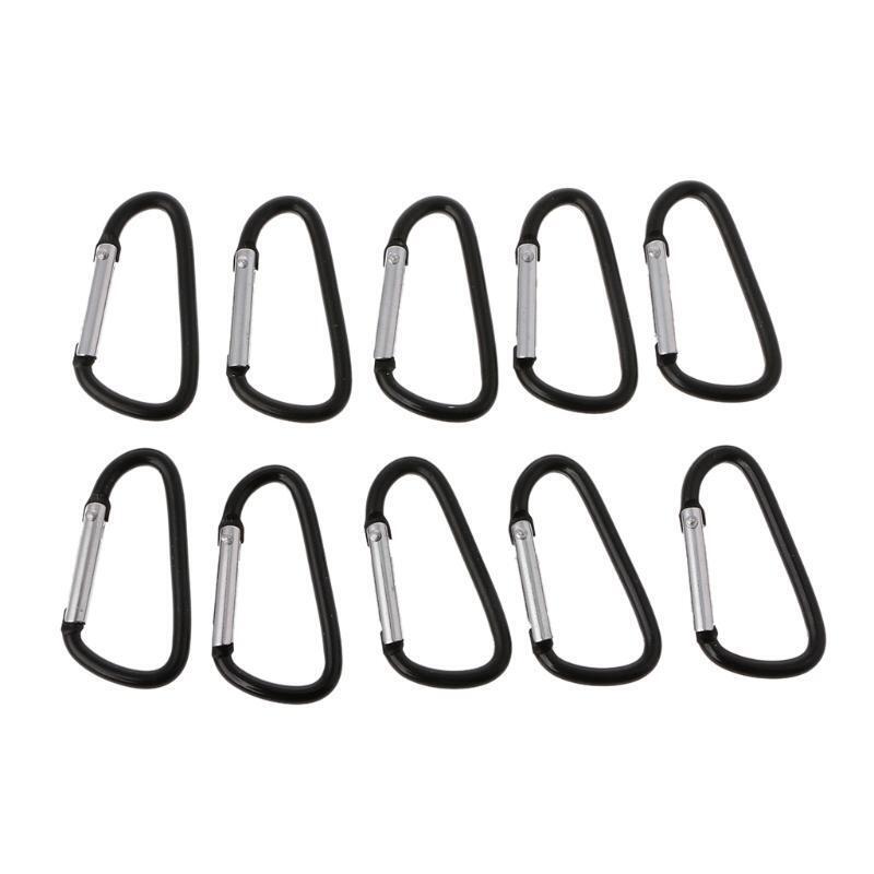 10PCS Black D Carabiner Camp Spring Snap Clip Hook Keychain Climbing Hiking