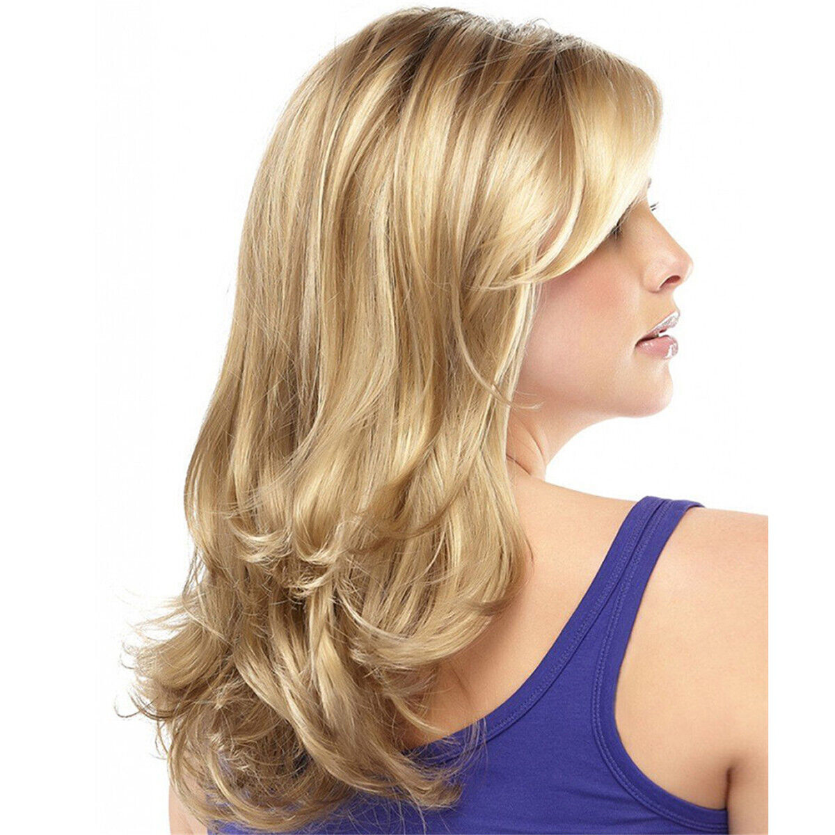 Ladies Ombre Blonde Dark Brown Roots Long Curly Wavy Heat Resistant Hair Wig