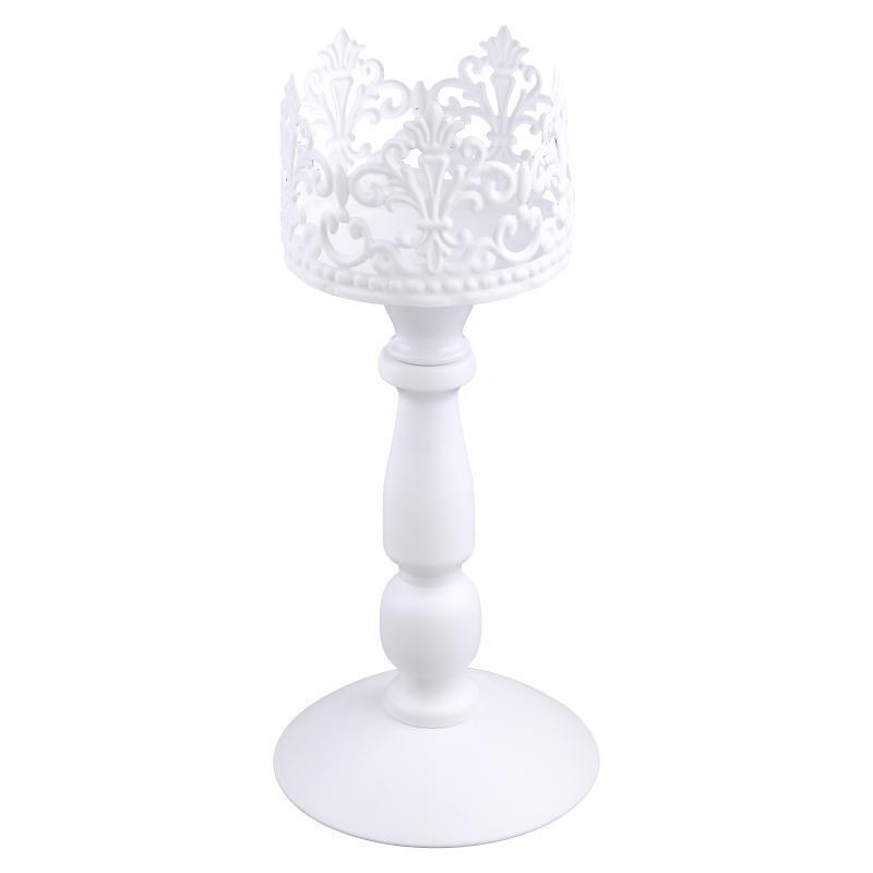 European White Metal Pillar Candle Holder Romantic Wedding Candlestick