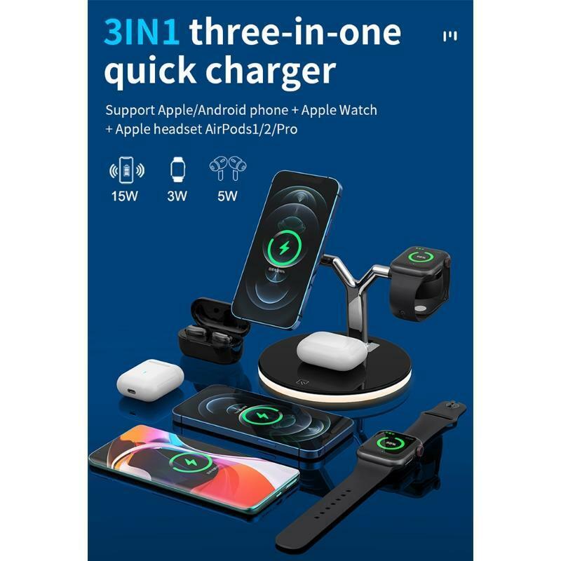 15W Wireless Fast Charging Dock Station Compatible with i Watch Air Pods 1/2/Pro