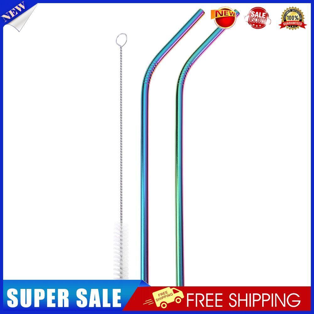 3pcs Reusable Drinking Straws Cleaner Brush Set Stainless Steel Straws(F)