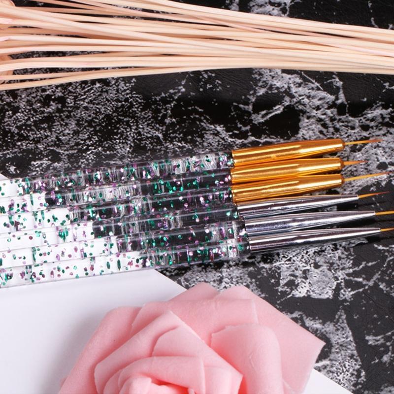 3Pcs Acrylic Sequin Rod Pull Pen UV Gel Nail Painting Line Brush Manicure Kit
