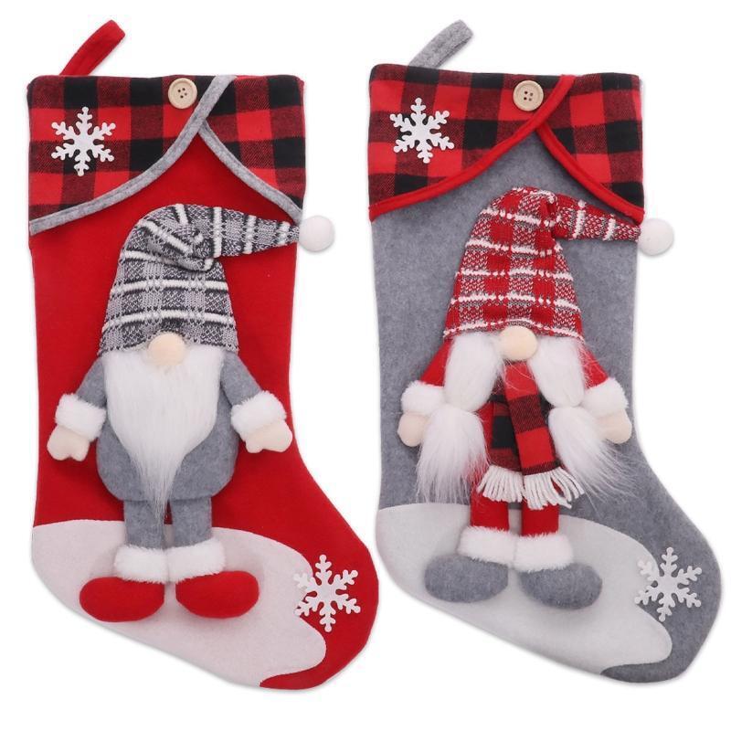 Christmas Gnome Stockings 2pcs/set Plaid Children's Candy Indoor Family Holiday