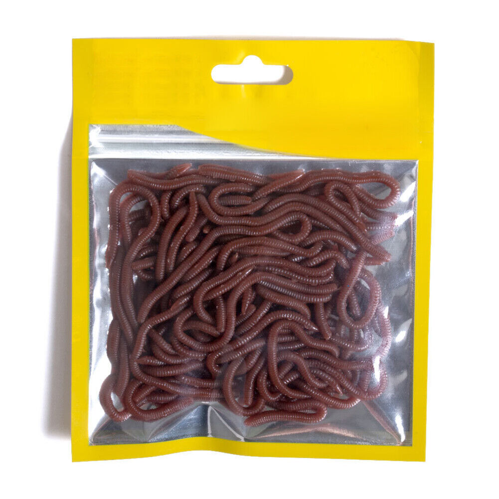 50pcs Red Worm Soft Lure Earthworm Shrimp Bass Fishing Bait (8cm Red Brown)