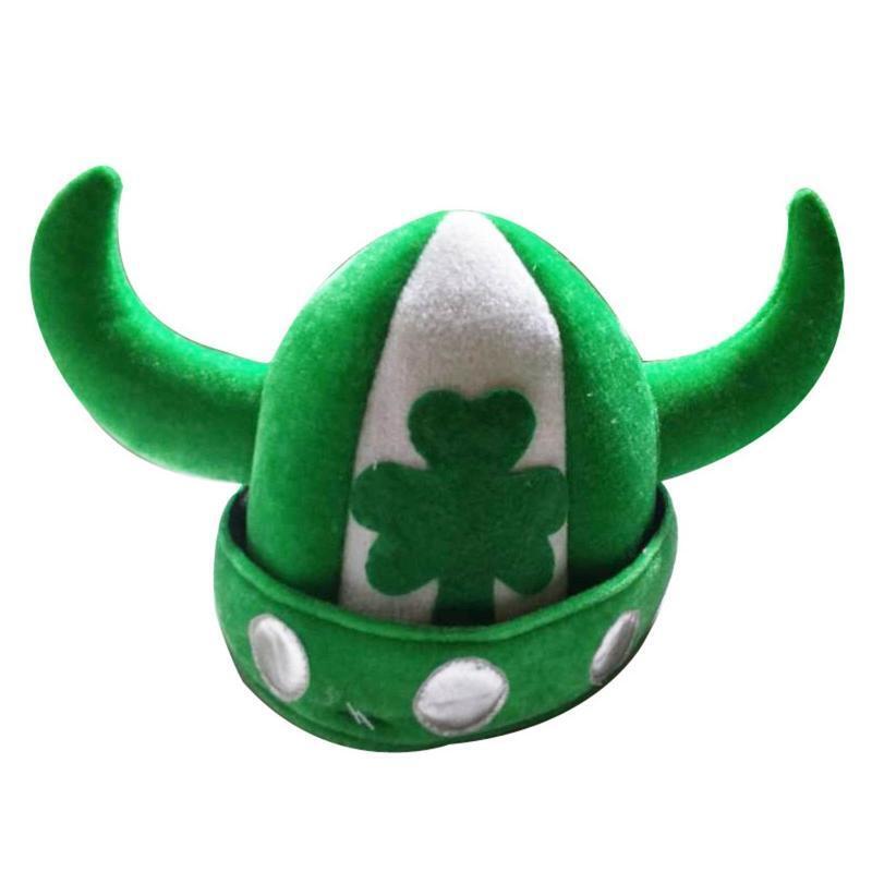 Irish Cow Horn Hat Saint Patricks Day Shamrock Clover Green Velvet Top Hat