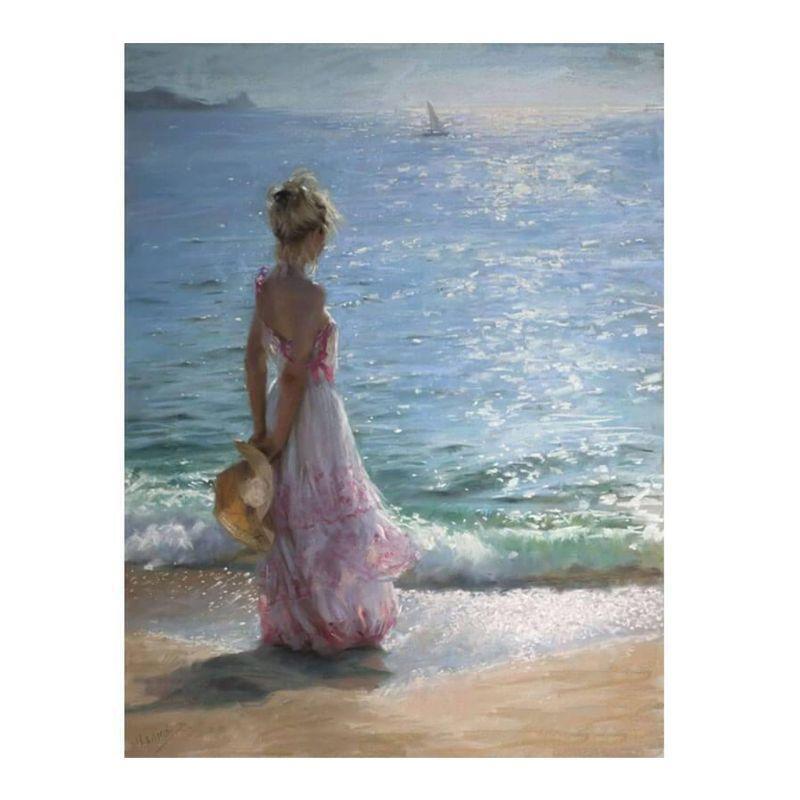Girl by the Sea Digital Oil Painting By Numbers Canvas Wall Picture DIY Decor
