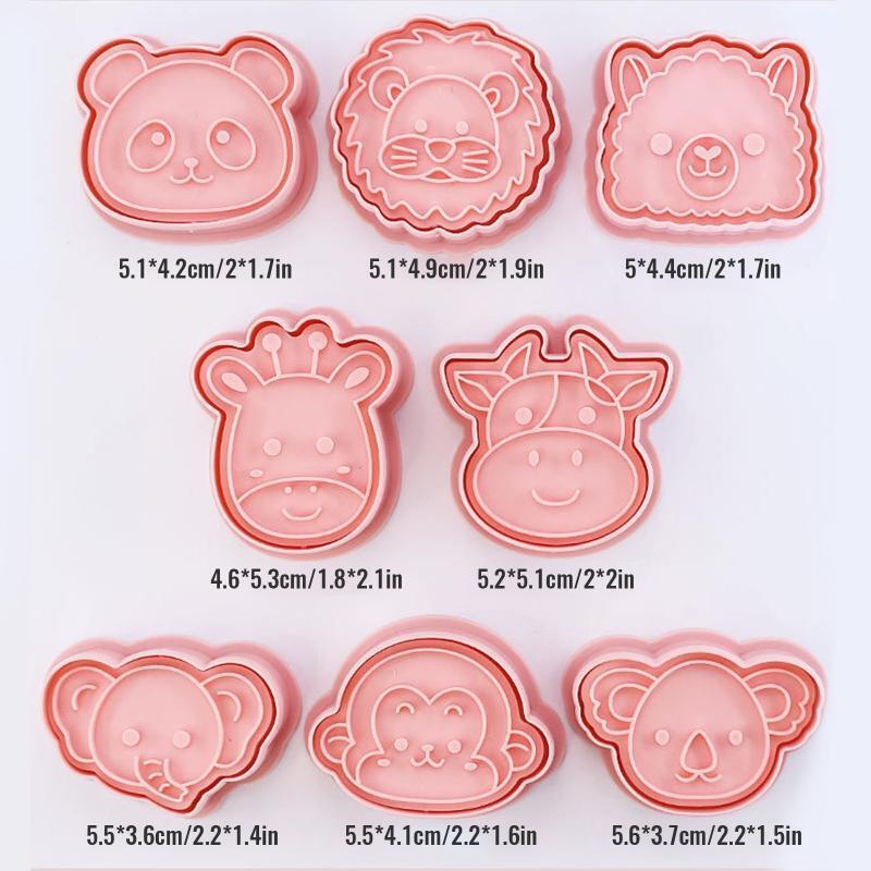 8 Pcs Lion Panda Shape Cookie Cutters and Stamper Cartoon Bakeware Tools