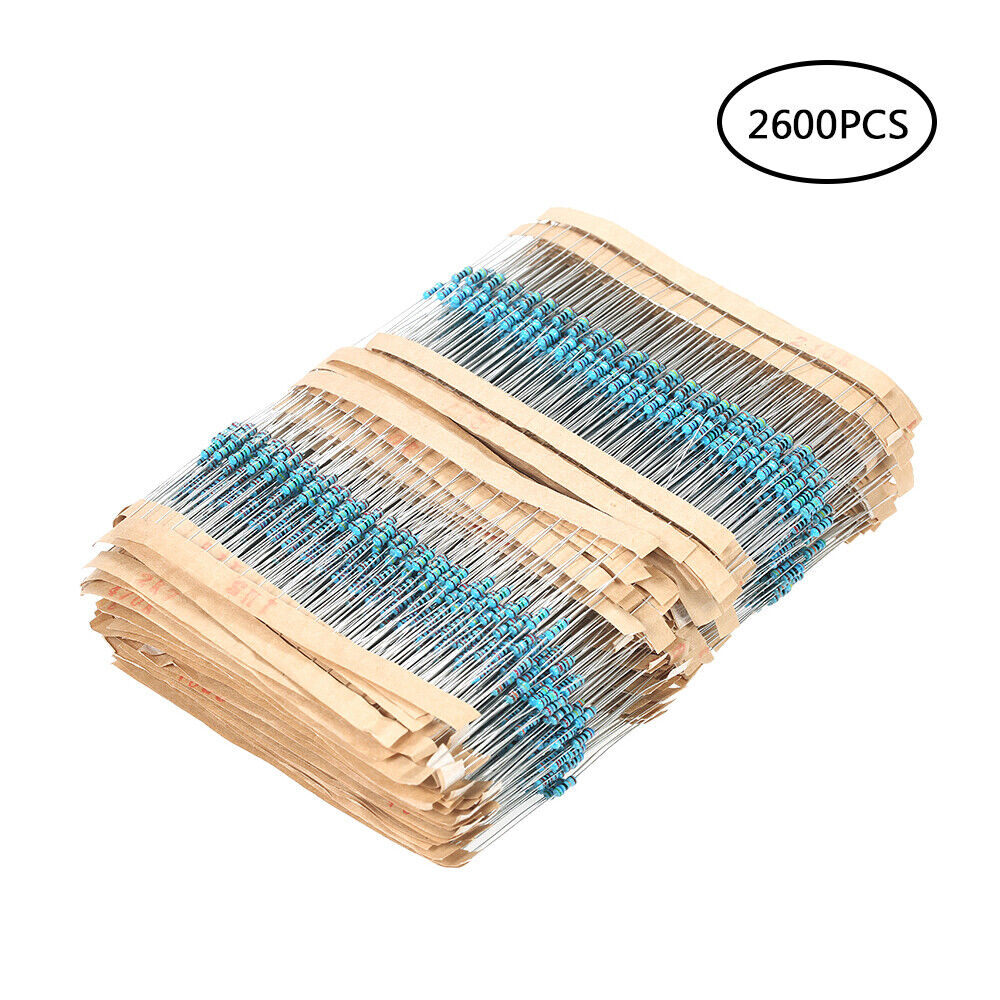 2600 Pcs 130 Values 1/4W 0.25W 1% Metal Film Resistors Assorted Pack Kit