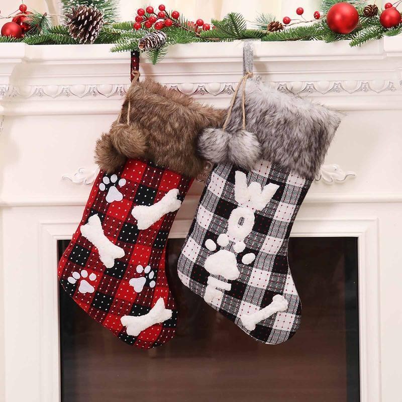 18 Christmas Stockings Santa Socks Xmas Hanging Ornament Pet Snack Gift Bags