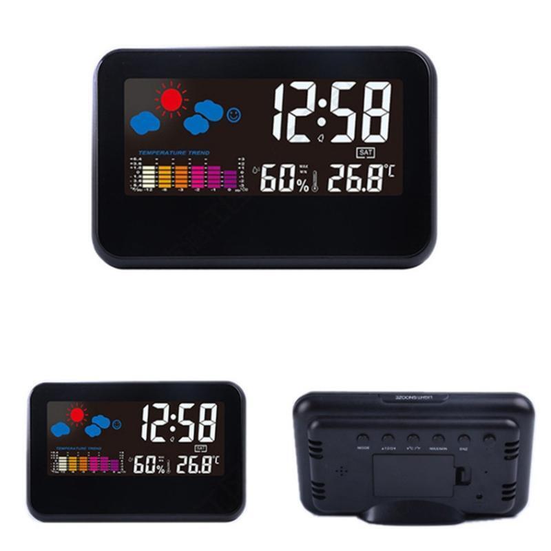 Desktop Weather Clock Alarm Colorful LCD Screen Sound Control Backlight Digital