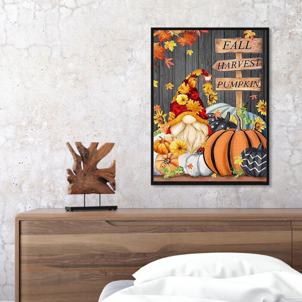 5D DIY Pumpkin Gnome Full Round Diamond Painting Kit Picture Artwork Craft