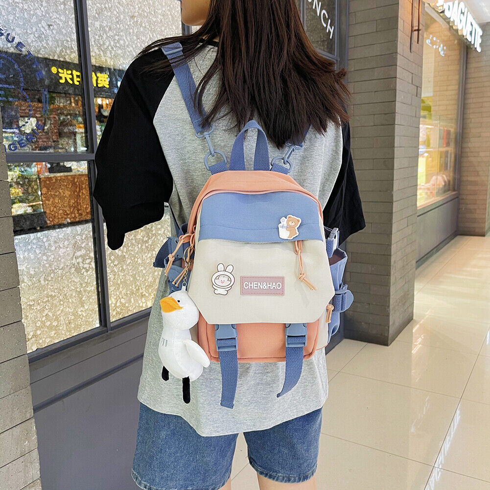 Preppy Style Women Cartoon Contrast Color Backpack Girls Schoolbags (Pink)