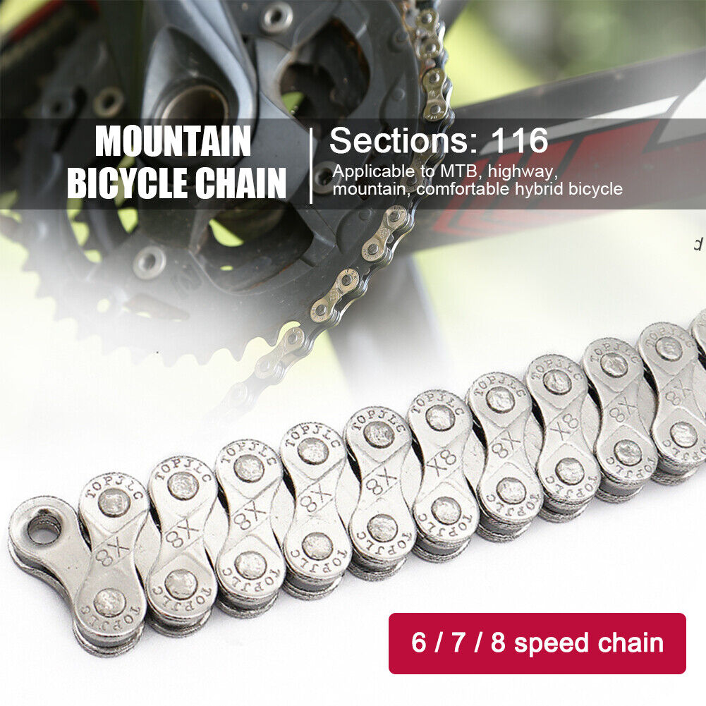 6 7 8 Speed Bicycle Chain Carbon Steel Bike Chain 1/2 x 2/32 inch 116 Links