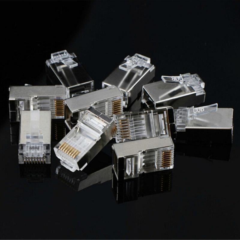 10 Pcs Shielded RJ45 Connectors Modular Plug Cable Crimp Ethernet Connector
