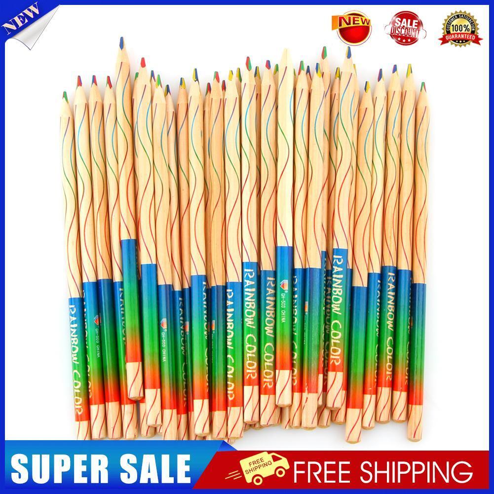 10pcs Rainbow Four-Color Lead Wooden Pencil Students DIY Graffiti Pencil