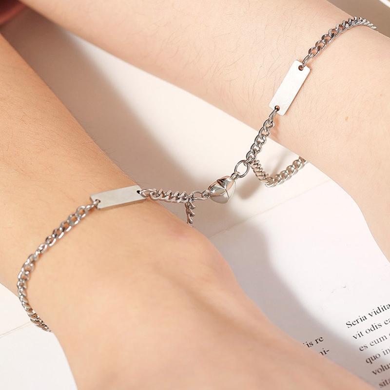 2pcs Niche Heart Magnet Attract Couple Bracelets Love Charm Bracelets Jewelry