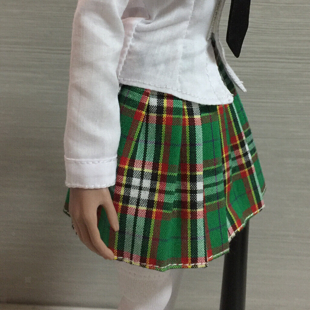 1/6 Scale Mini Plaid Skirt Dress for 12" Action Female Body Green Plaid