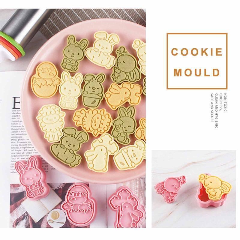 8 Pack Easter Theme Pattern Cookie Moulds Cookies Cutters Plastic Biscuits Molds