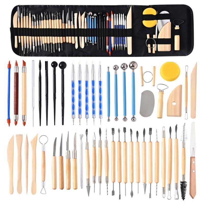 52Pcs Professional Pottery Clay Tools with Bag Dual-end Pottery Sculpting Tools
