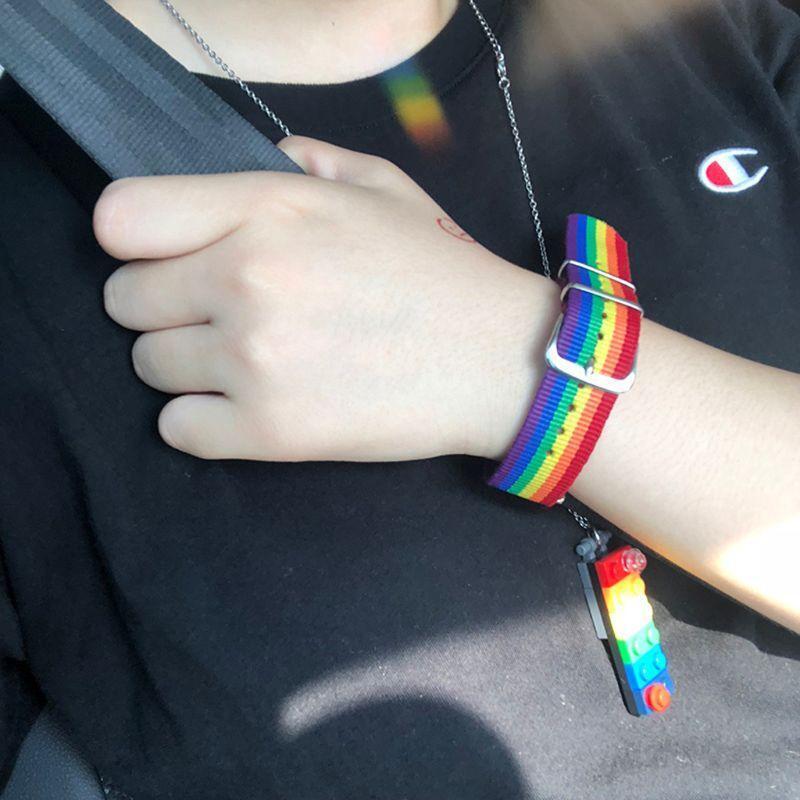 Rainbow Stripe Canvas Bracelet Watch Strap Loop Replacement Wristband for Gift